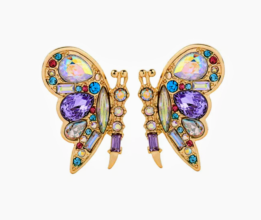 Betsey Johnson Multicolor Rhinestone Butterfly Statement Earrings
