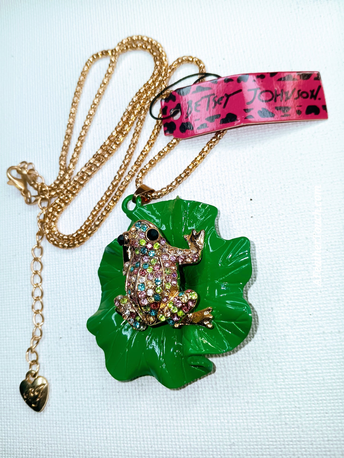 Betsey Johnson Rainbow Rhinestone Frog on Lily Pad Pendant Necklace