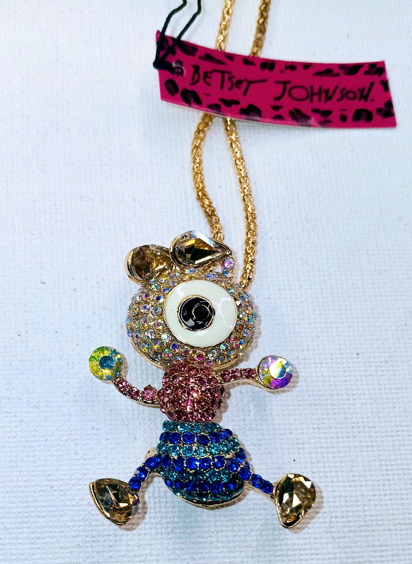 Betsey Johnson Rhinestone Evil Eye Bug Monster Pendant Necklace