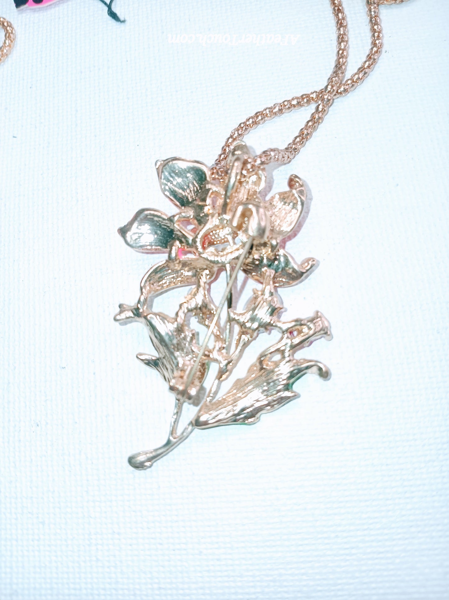 Betsey Johnson Enamel Orchid Flower & Rhinestone Pendant Necklace