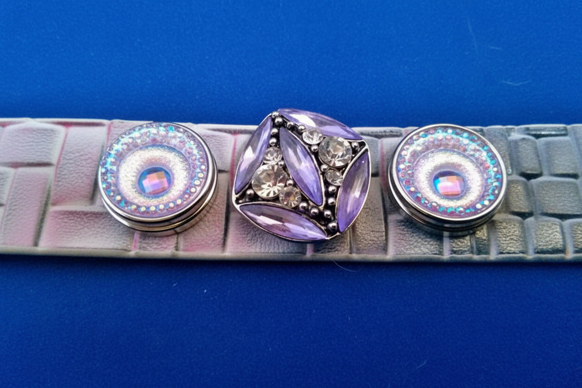 Purple Leather Band Style Snap Bracelet with 6 Purple Snaps 18/20mm