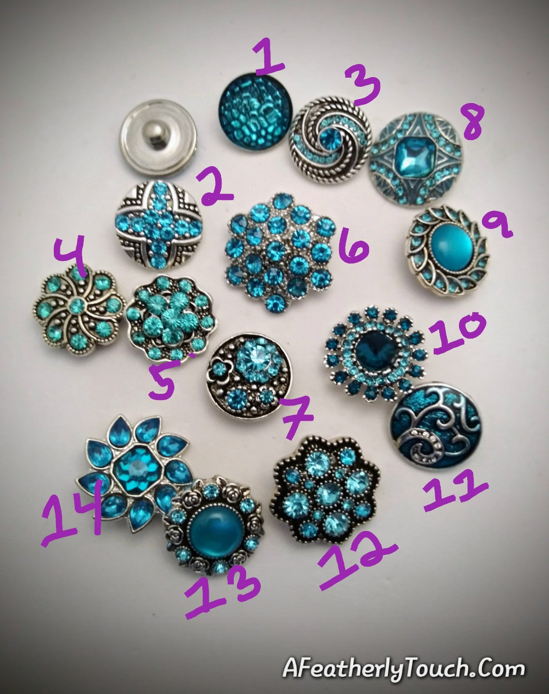 A variety of blue snaps 18mm noosa snaps Rhinestone, Metal, Pearl, Bubble, 3D