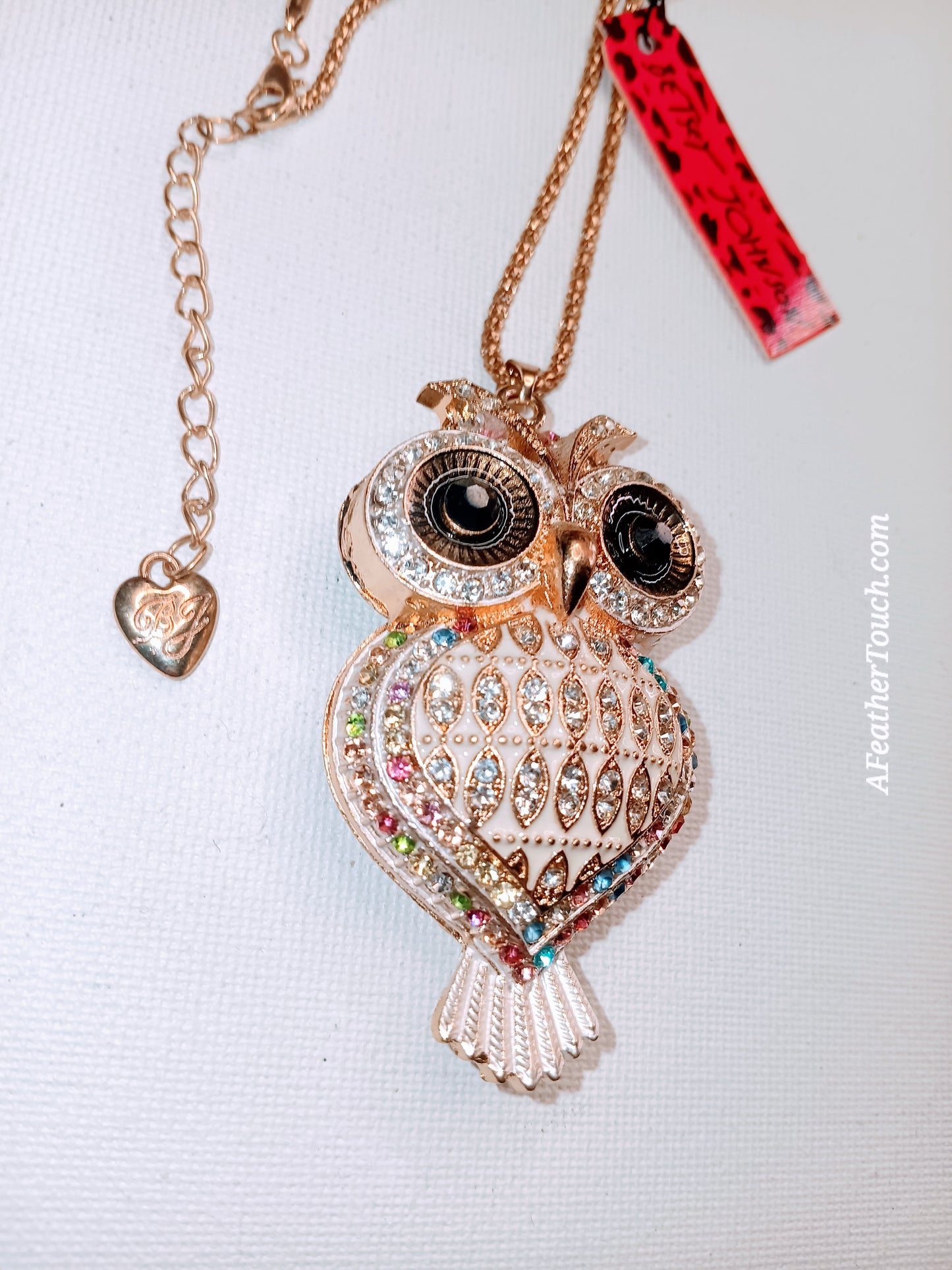 Authentic Betsey Johnson Crystal Owl Pendant Long Chain Necklace