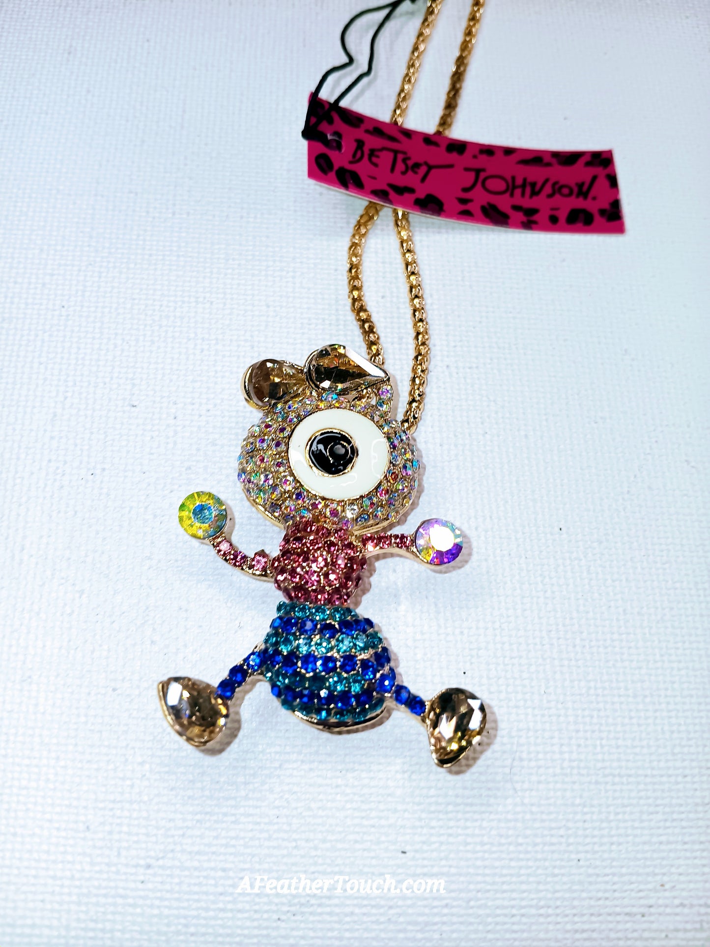 Betsey Johnson Rhinestone Evil Eye Bug Monster Pendant Necklace