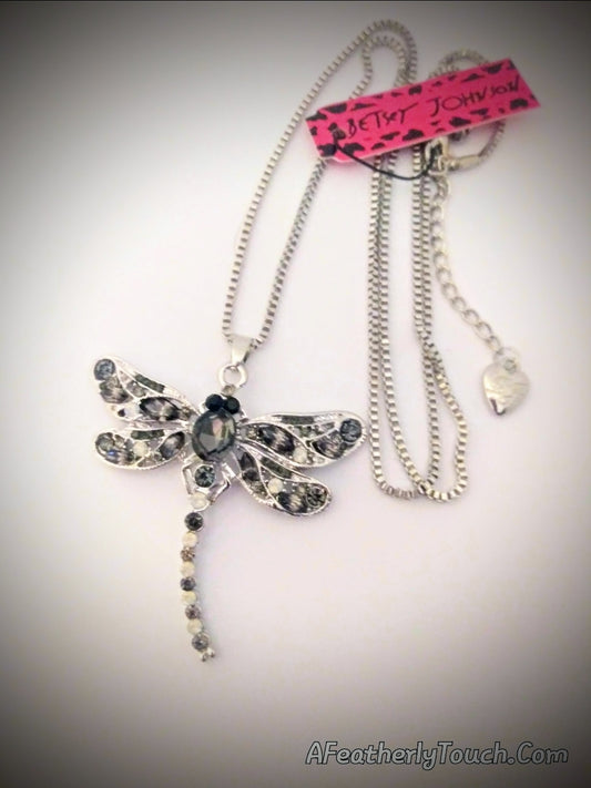 Betsey Johnson Statement Rhinestone Dragonfly Pendant Necklace