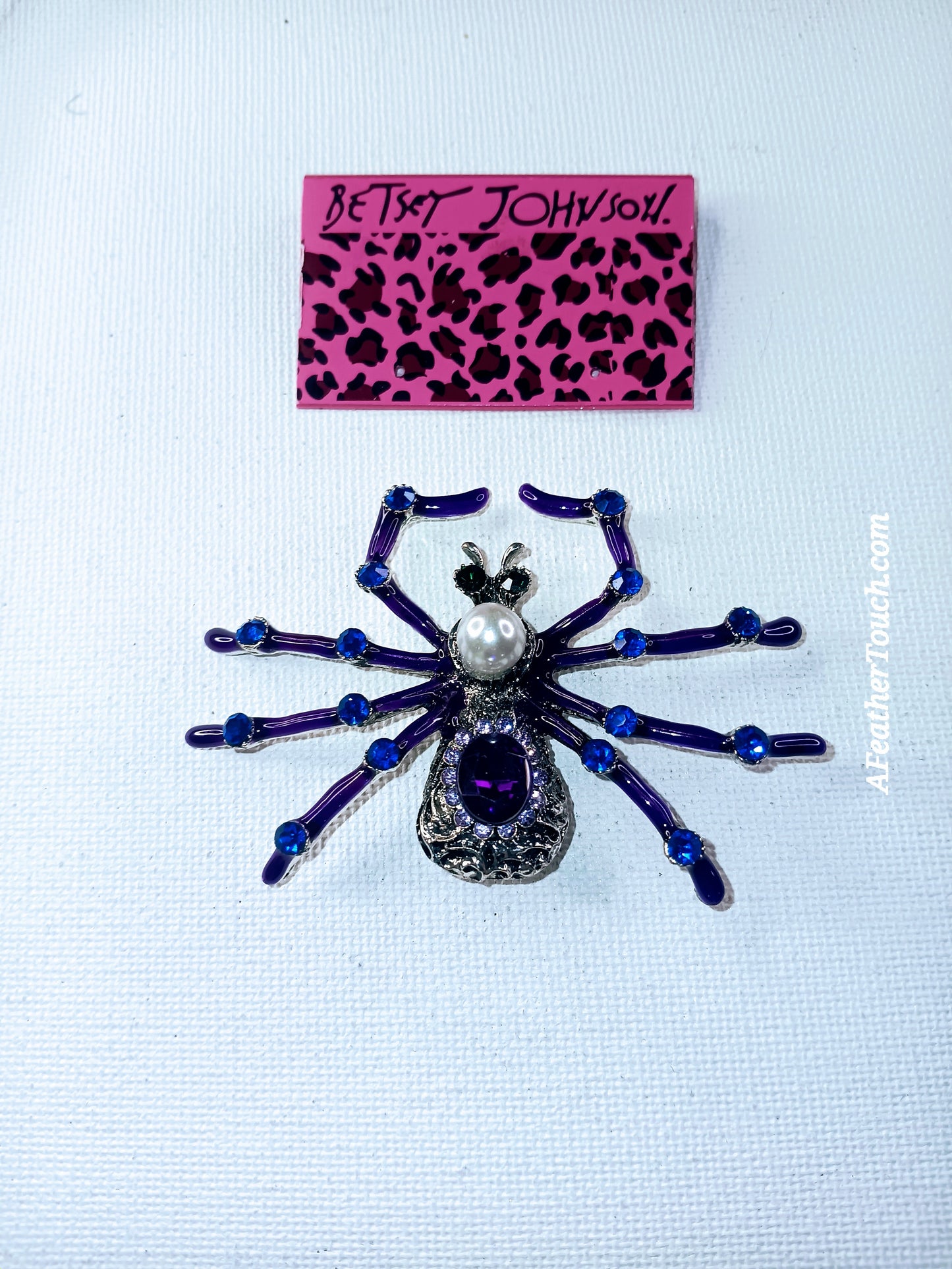 Betsey Johnson Whimsical Purple & Blue Crystal Spider Statement Brooch