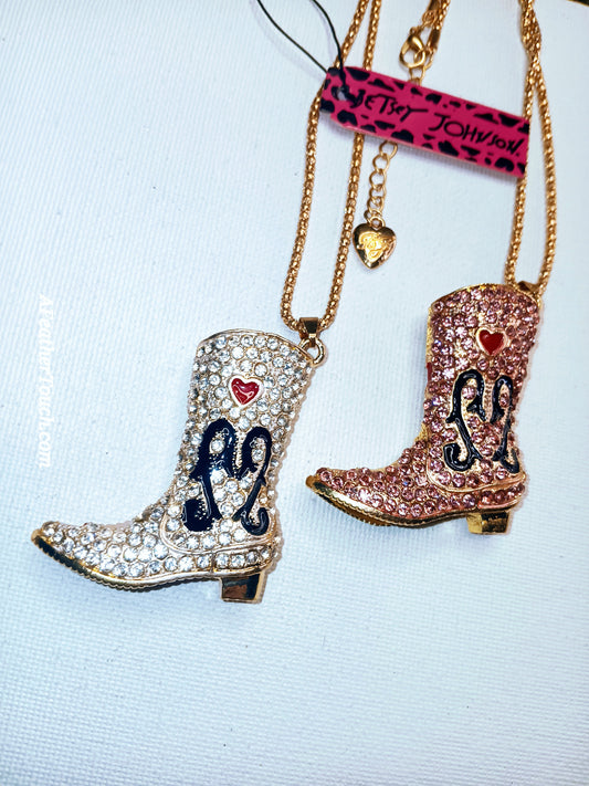 Betsey Johnson Crystal Cowboy Boot Statement Necklace