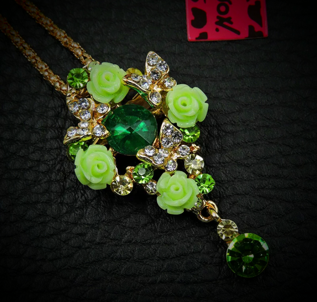 Betsey Johnson Lime Green Flower Garden Convertible Pendant Necklace & Pin Brooch