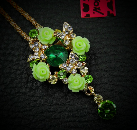 Betsey Johnson Lime Green Flower Garden Convertible Pendant Necklace & Pin Brooch