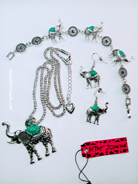 Vintage Bohemian Silver Elephant Jewelry 3-Piece Set