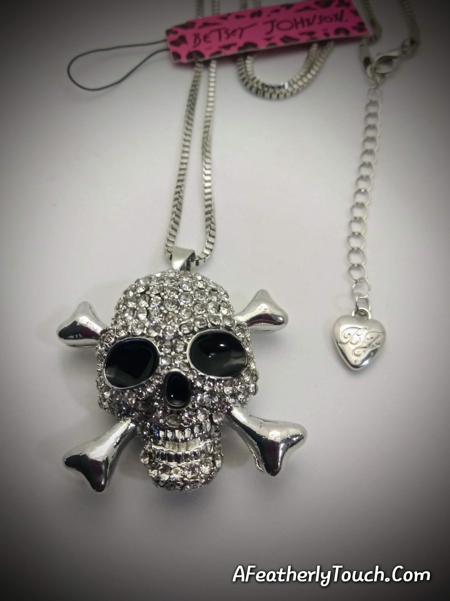 Betsey Johnson Pave Crystal Skull & Crossbones Statement Necklace