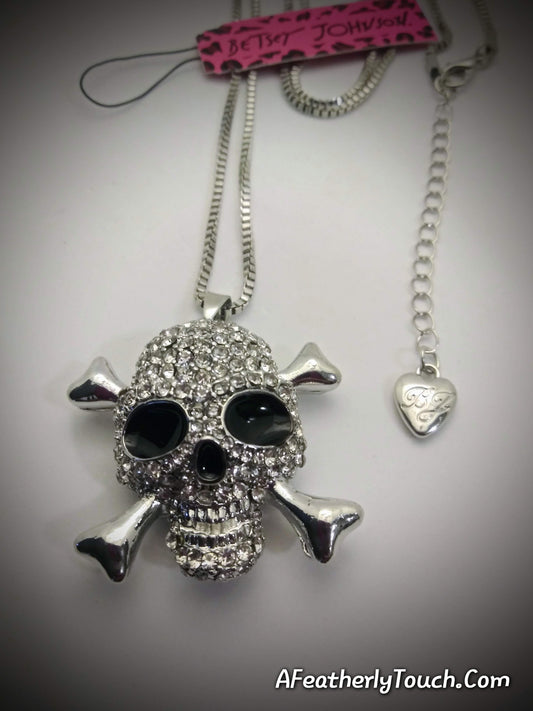 Betsey Johnson Pave Crystal Skull & Crossbones Statement Necklace