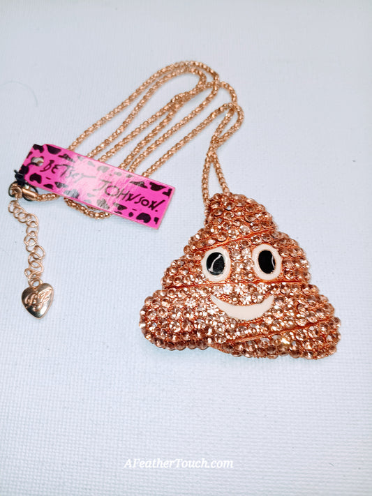 Betsey Johnson Rose Gold-Tone Fully Iced Rhinestone Emoji Pendant Necklace
