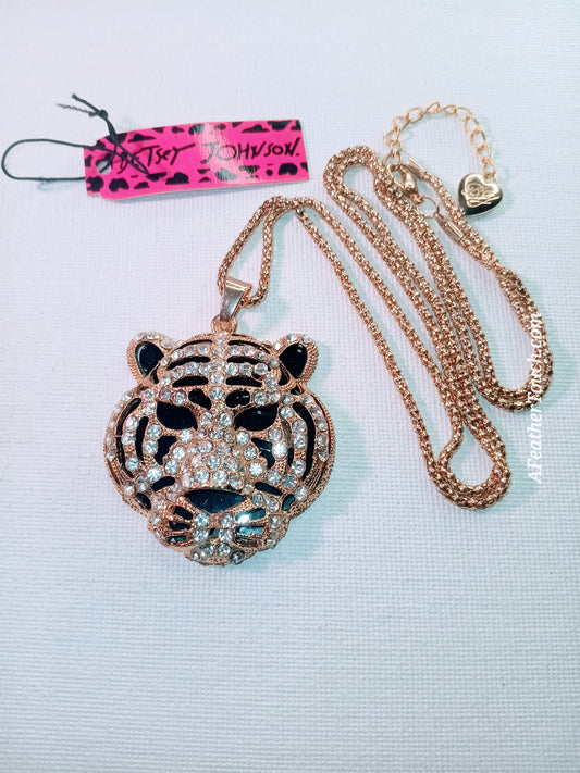 Tiger Head Statement Pendant Necklace Authentic Betsey Johnson