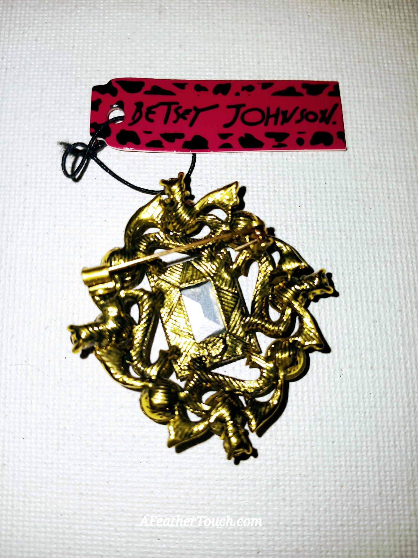Betsey Johnson Vintage Heraldic Style Rhinestone Medallion Brooch Pin