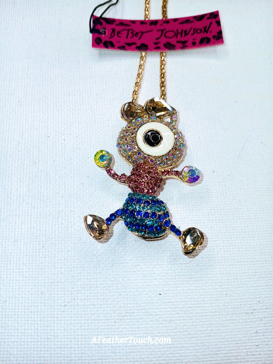 Betsey Johnson Rhinestone Evil Eye Bug Monster Pendant Necklace