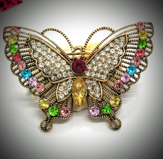 2-in-1 Vintage Multicolor Crystal Butterfly Brooch Pin & Pendant Necklace