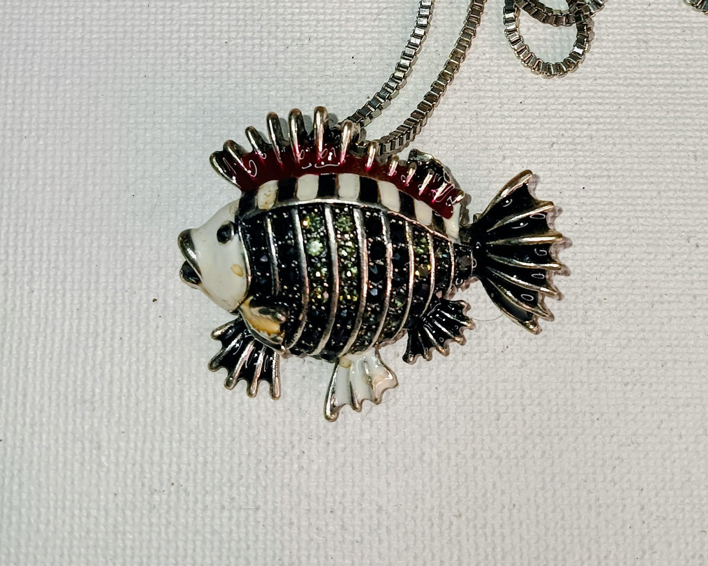 Sparkling Enamel & Rhinestone Puffer Fish Brooch Pendant