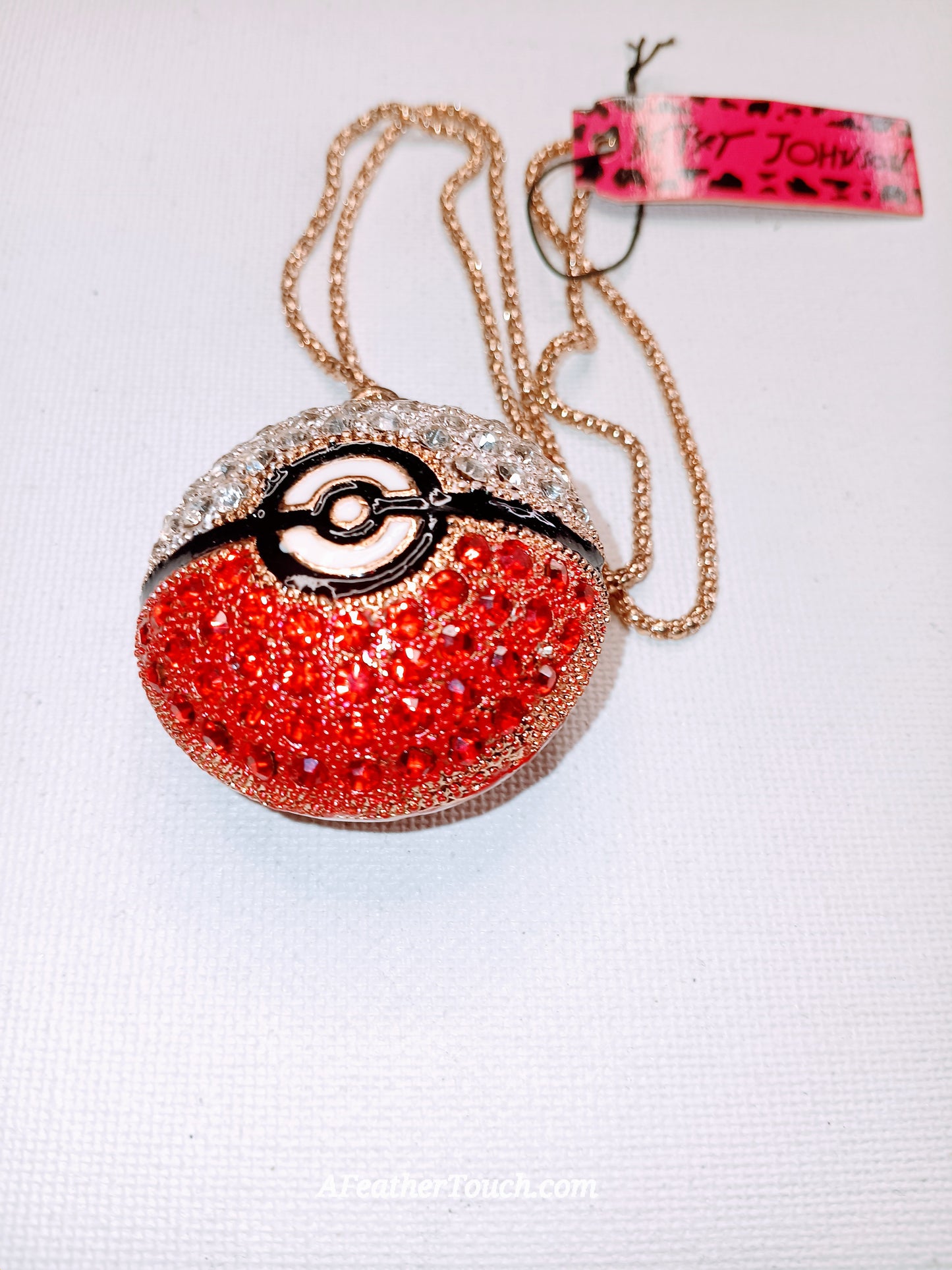 Betsey Johnson Rhinestone Poké Ball Pendant Necklace