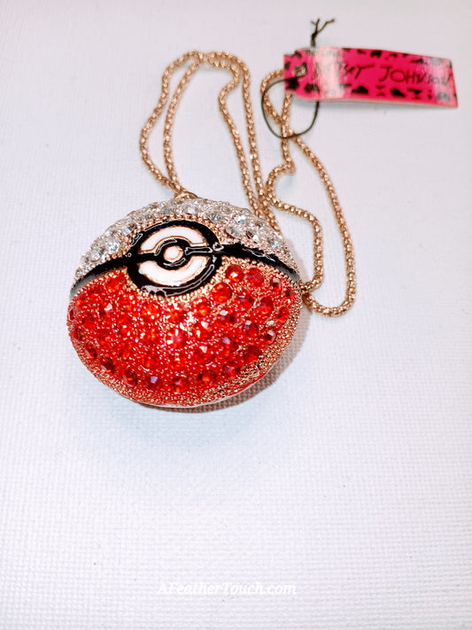 Betsey Johnson Rhinestone Poké Ball Pendant Necklace