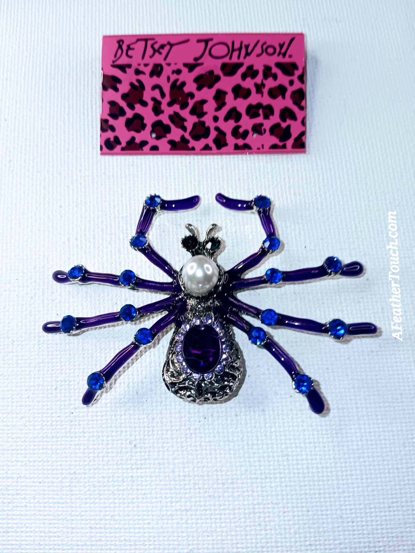 Betsey Johnson Whimsical Purple & Blue Crystal Spider Statement Brooch