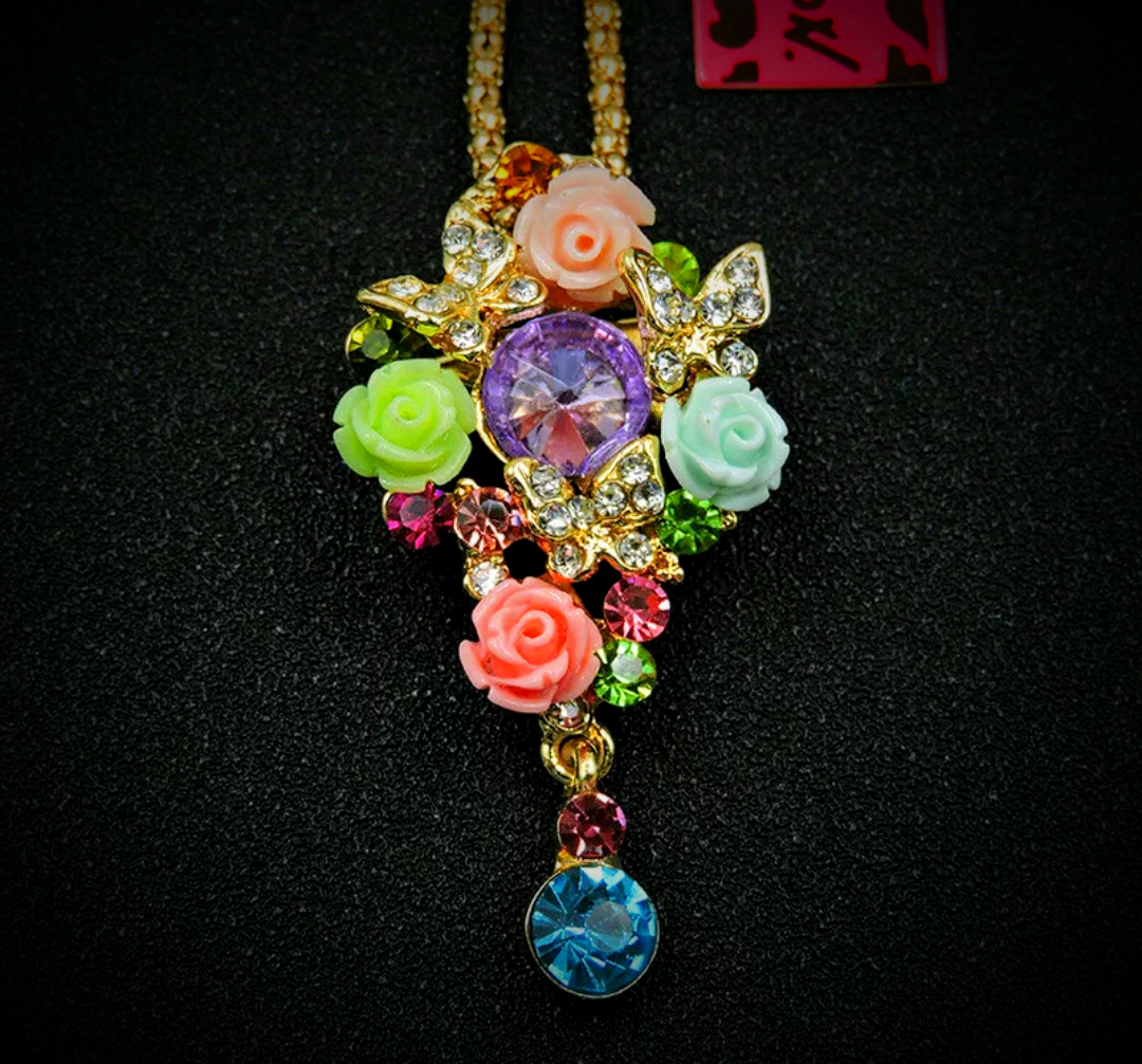 Betsey Johnson Convertible 2-in-1 Floral Pastel Brooch Pendant Necklace
