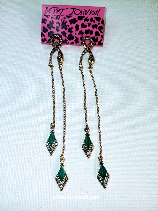 Betsey Johnson Gold-Tone Pavé Crystal Snake Asymmetrical Linear Drop Earrings
