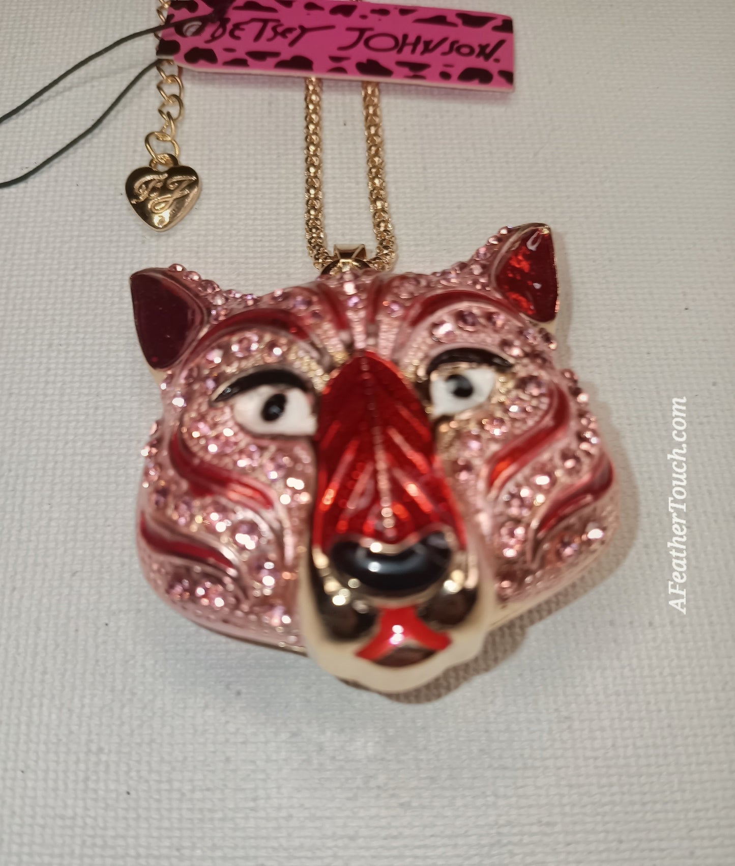 Betsey Johnson Rhinestone Crystal Wolf Head Pendant Necklace,