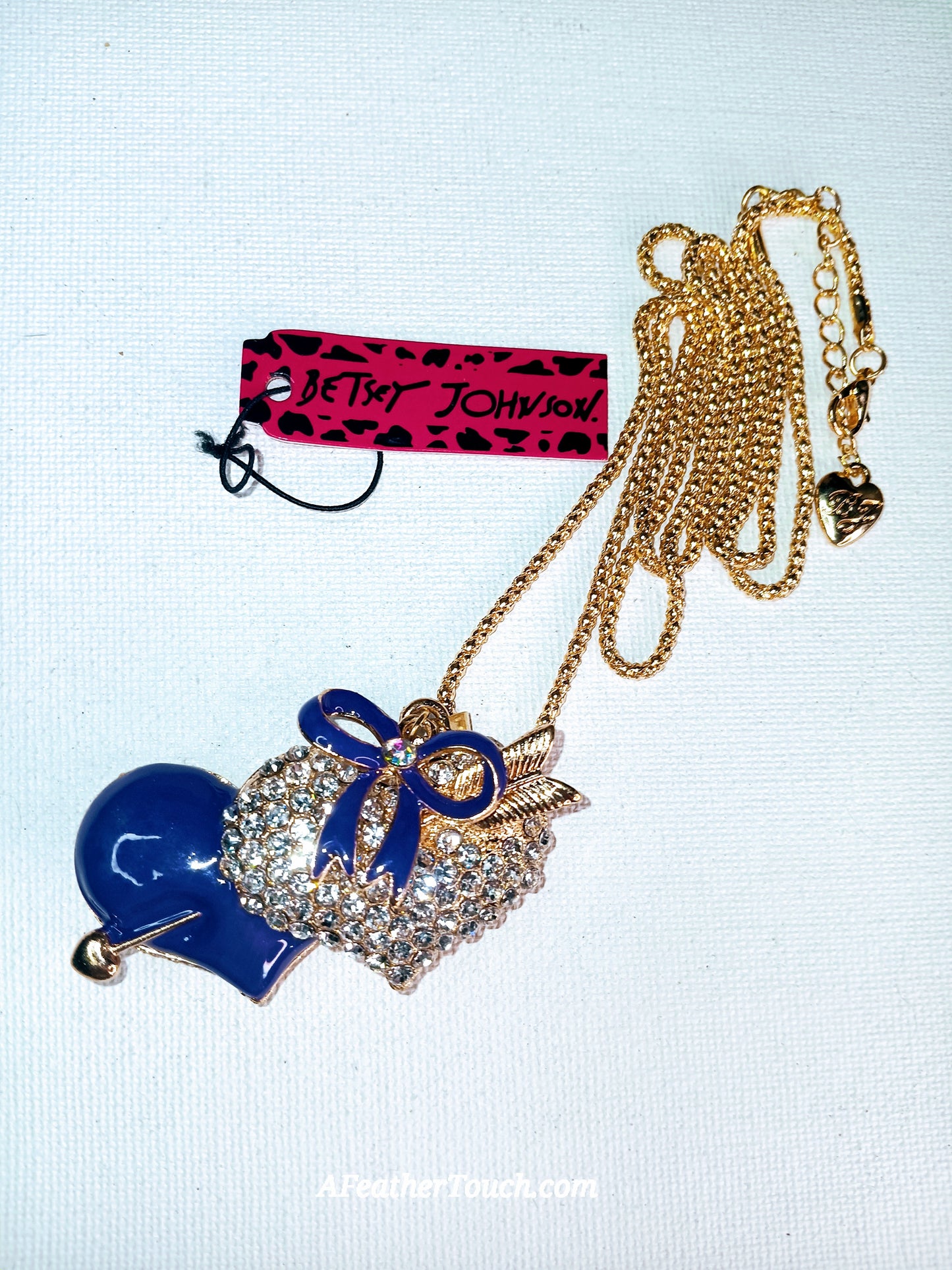 Betsey Johnson Crystal Enamel Double Heart Arrow Pendant Necklace