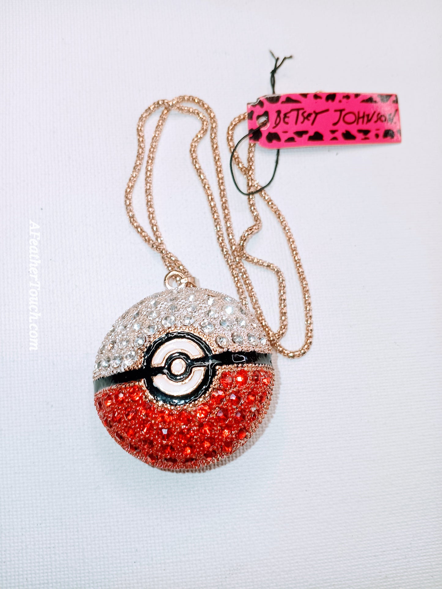 Betsey Johnson Rhinestone Poké Ball Pendant Necklace