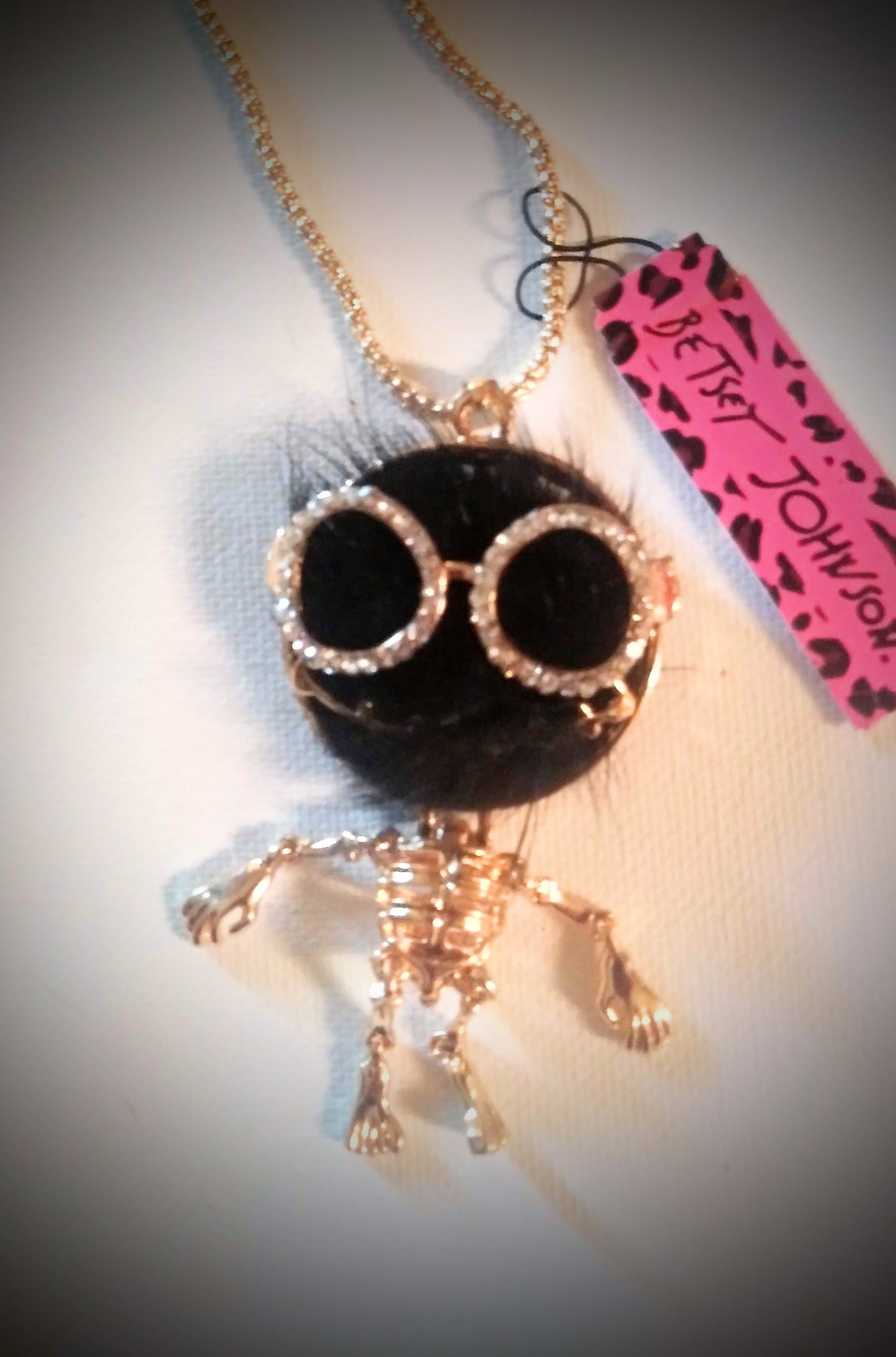 Betsey Johnson  Moveable Skeleton Faux Fur Charm Pendant Necklace