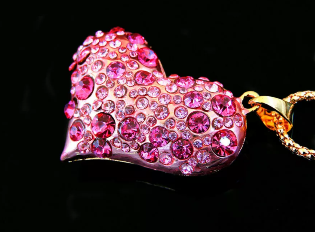 Betsey Johnson Bubblegum Pink Pavé Crystal Heart Necklace