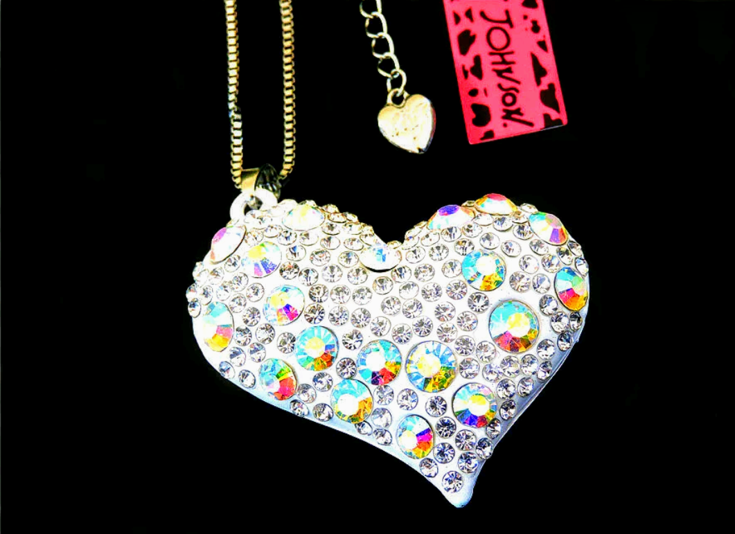Betsey Johnson Puffy Aurora Borealis (AB) Crystal Heart Pendant Necklace
