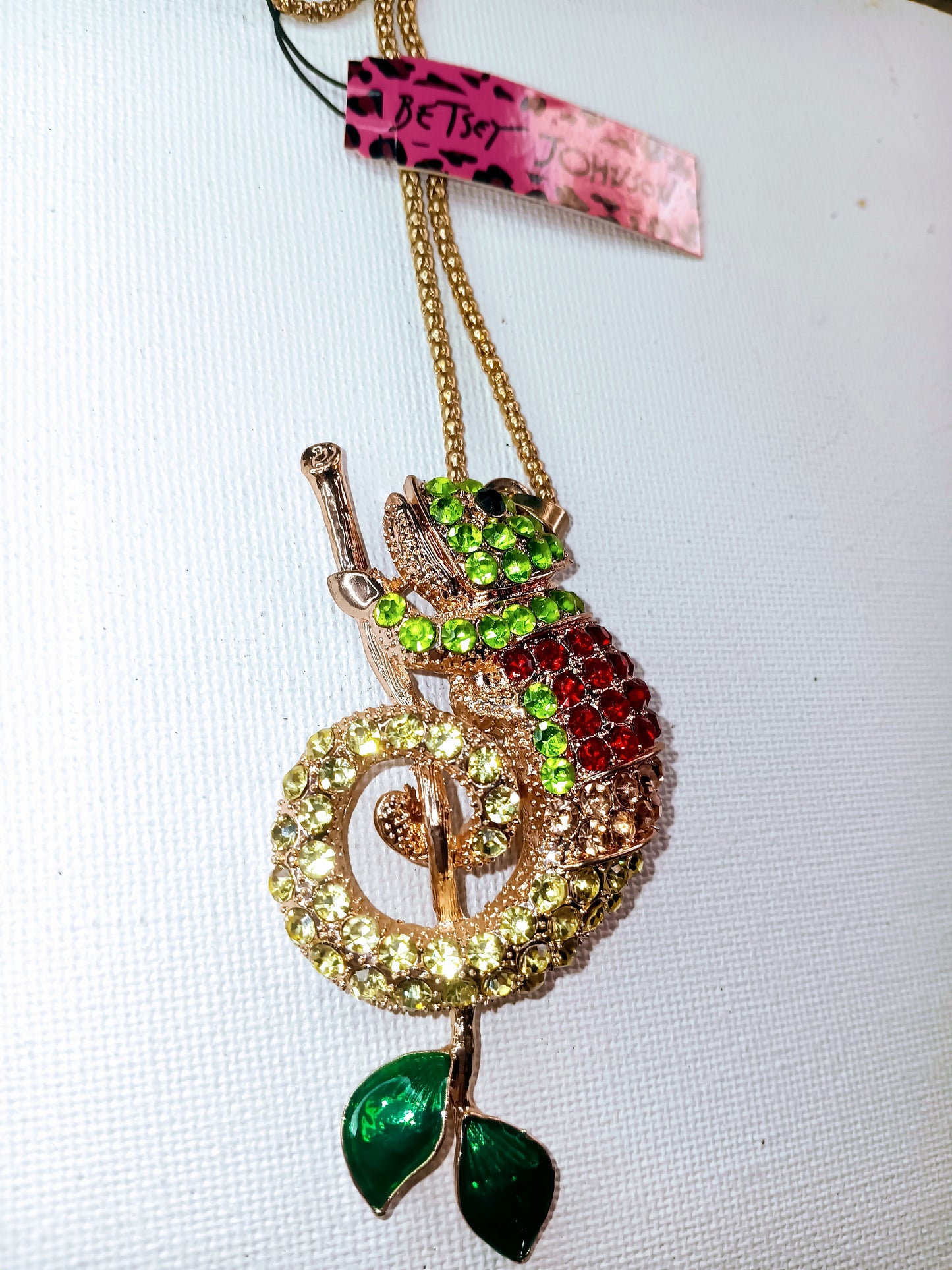 Betsey Johnson Sparkly Rhinestone Chameleon Lizard Pendant Necklace