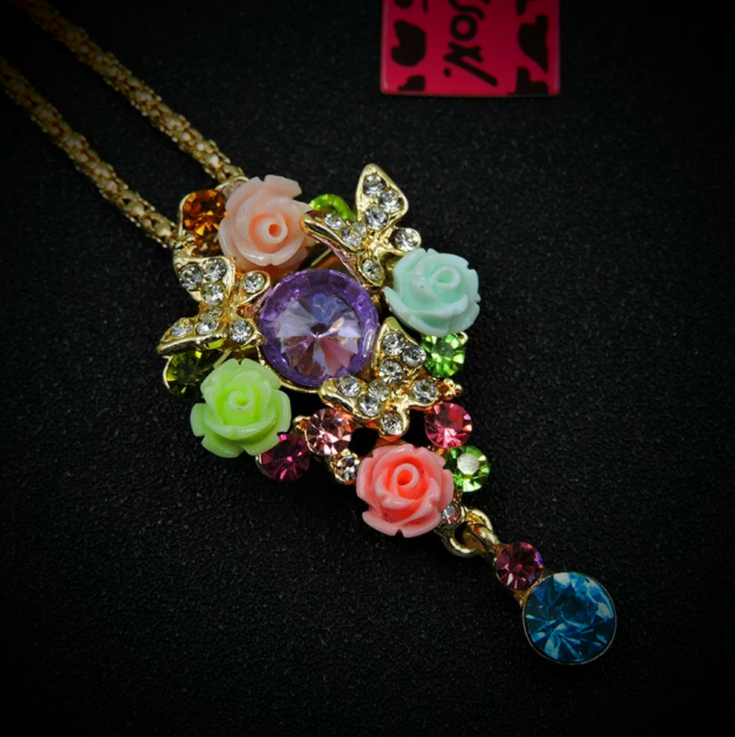 Betsey Johnson Convertible 2-in-1 Floral Pastel Brooch Pendant Necklace
