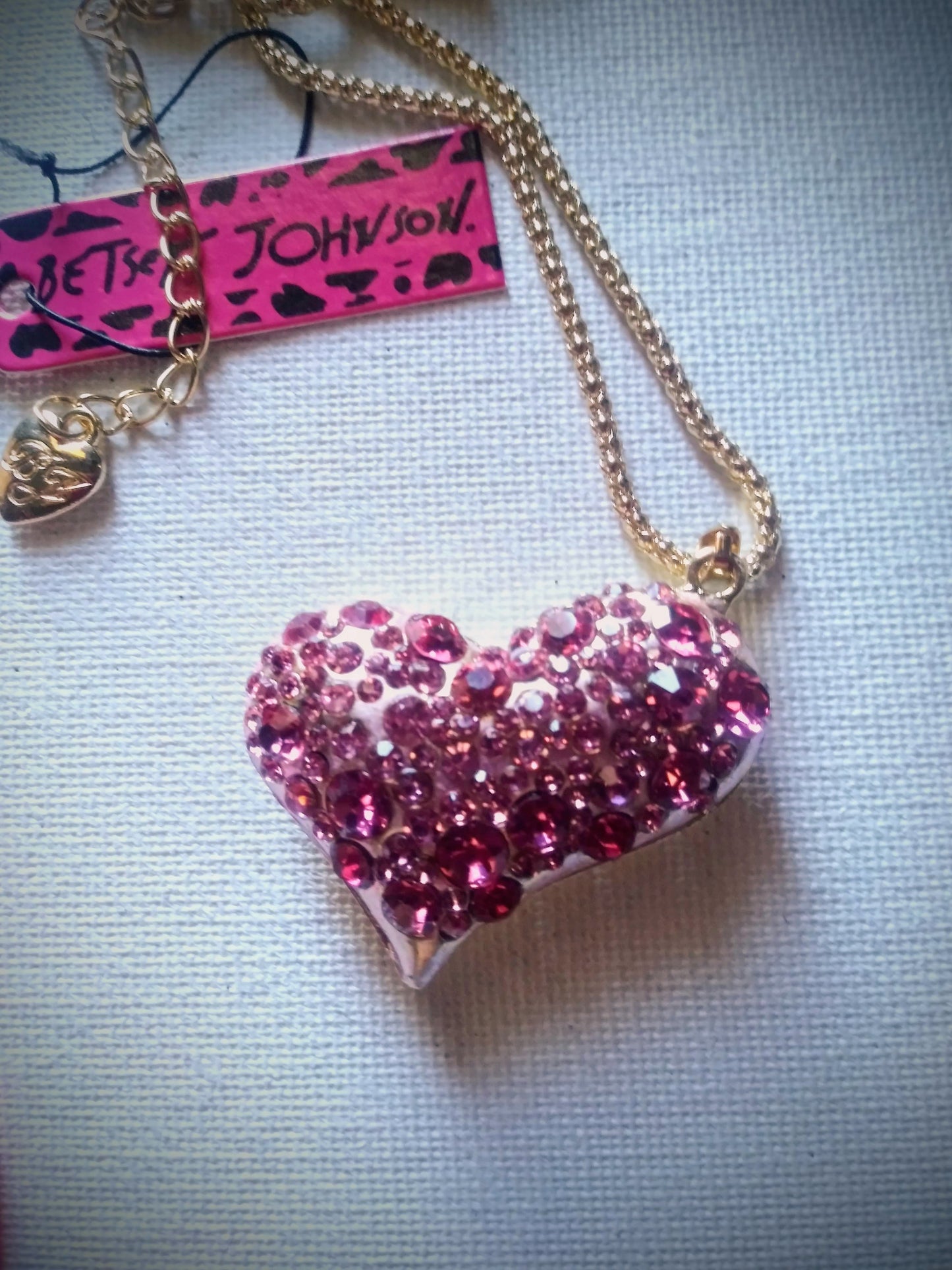Betsey Johnson Bubblegum Pink Pavé Crystal Heart Necklace