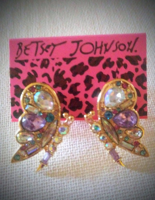 Betsey Johnson Multicolor Rhinestone Butterfly Statement Earrings