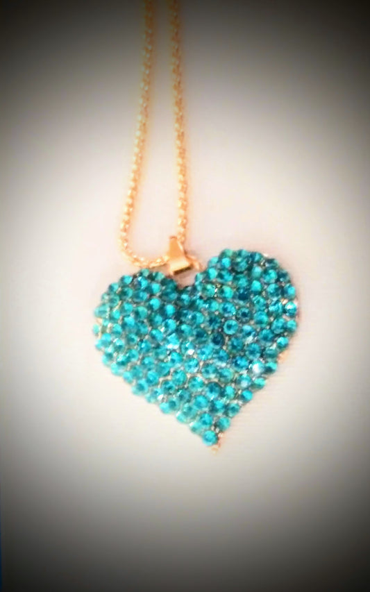 Betsey Johnson Teal Pavé Crystal Heart Necklace