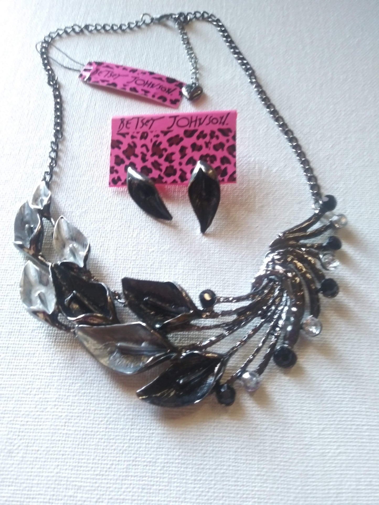 Betsey Johnson Gunmetal Calla Lily Statement Necklace & Earring Set