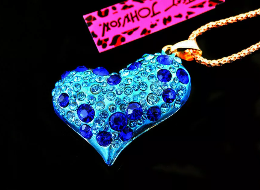 Betsey Johnson Ombré Sapphire Blue Textured Heart Necklace