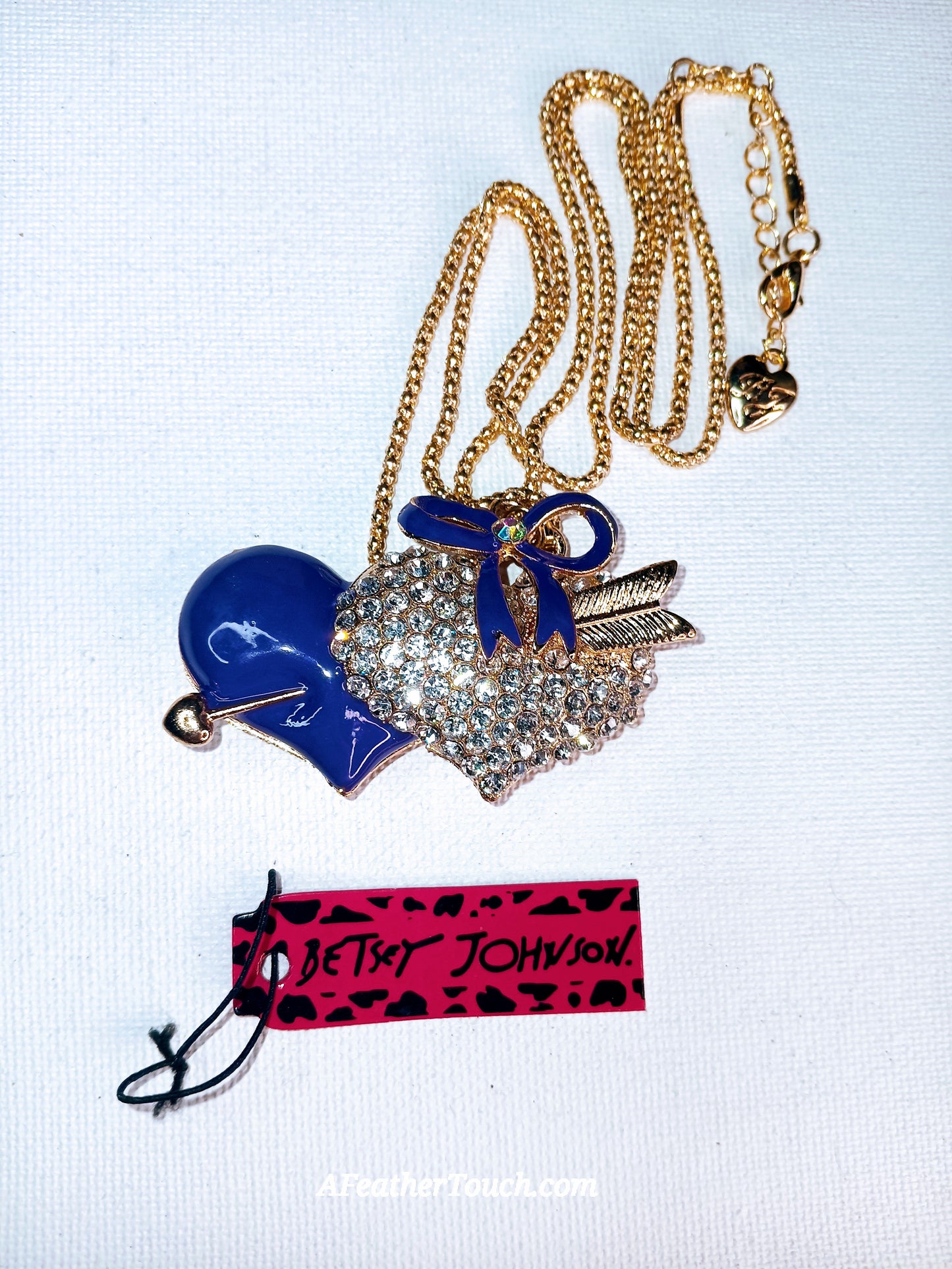 Betsey Johnson Crystal Enamel Double Heart Arrow Pendant Necklace