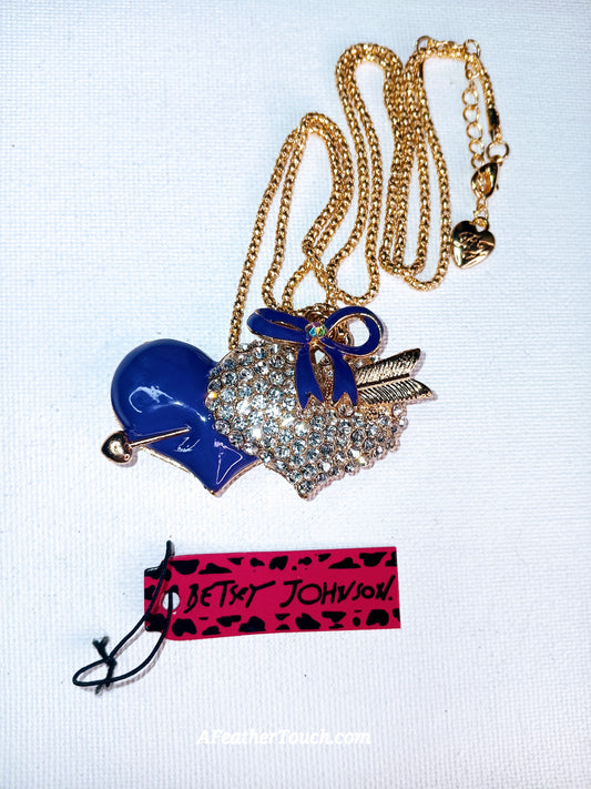 Betsey Johnson Crystal Enamel Double Heart Arrow Pendant Necklace
