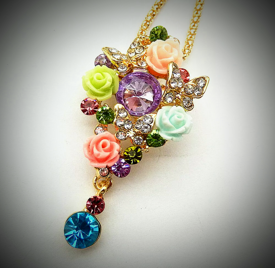 Betsey Johnson Convertible 2-in-1 Floral Pastel Brooch Pendant Necklace