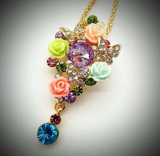 Betsey Johnson Convertible 2-in-1 Floral Pastel Brooch Pendant Necklace