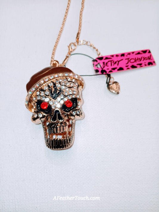 Betsey Johnson Crystal Skull Beanie Pendant Necklace