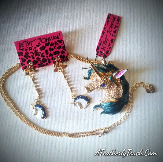 Unicorn Necklace and Earrings Authentic Betsey Johnson
