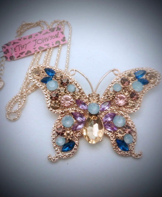 Betsey Johnson Statement Crystal Butterfly Pendant Necklace