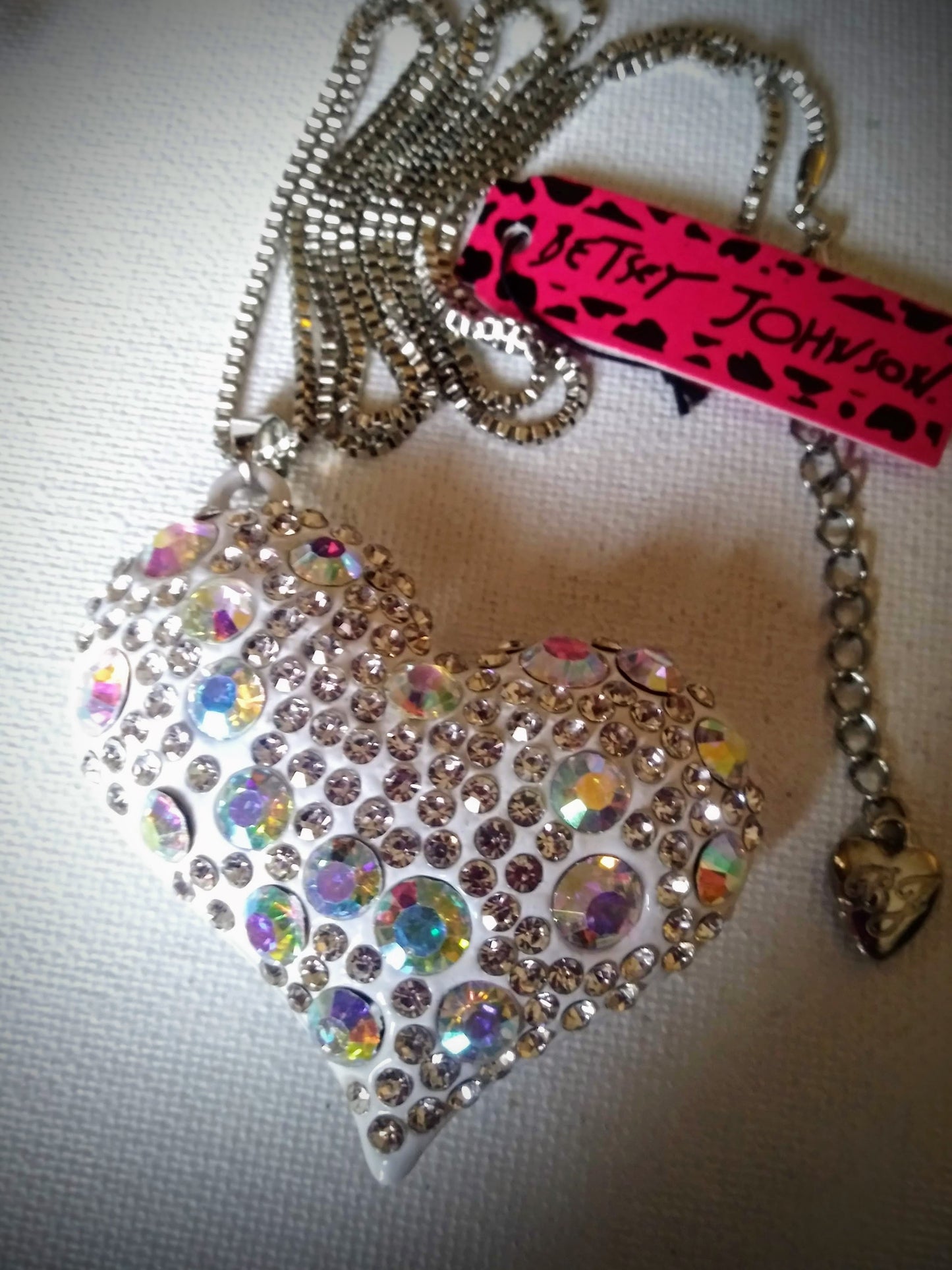 Betsey Johnson Puffy Aurora Borealis (AB) Crystal Heart Pendant Necklace
