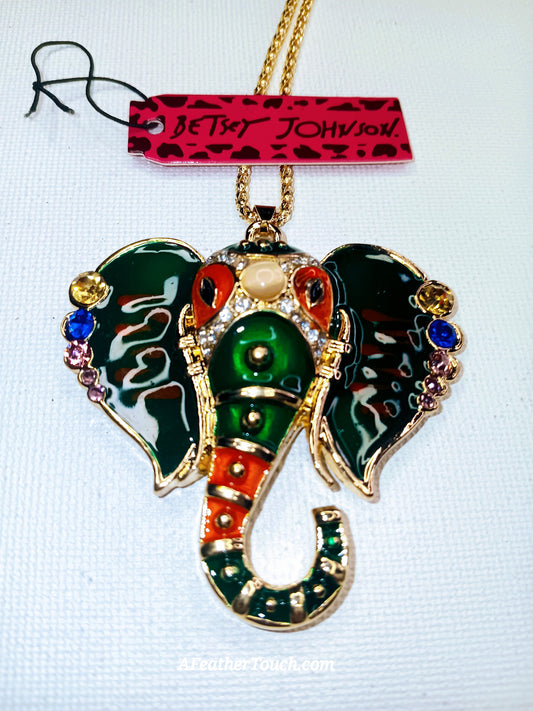 Betsey Johnson Bohemian Elephant Head Pendant Necklace