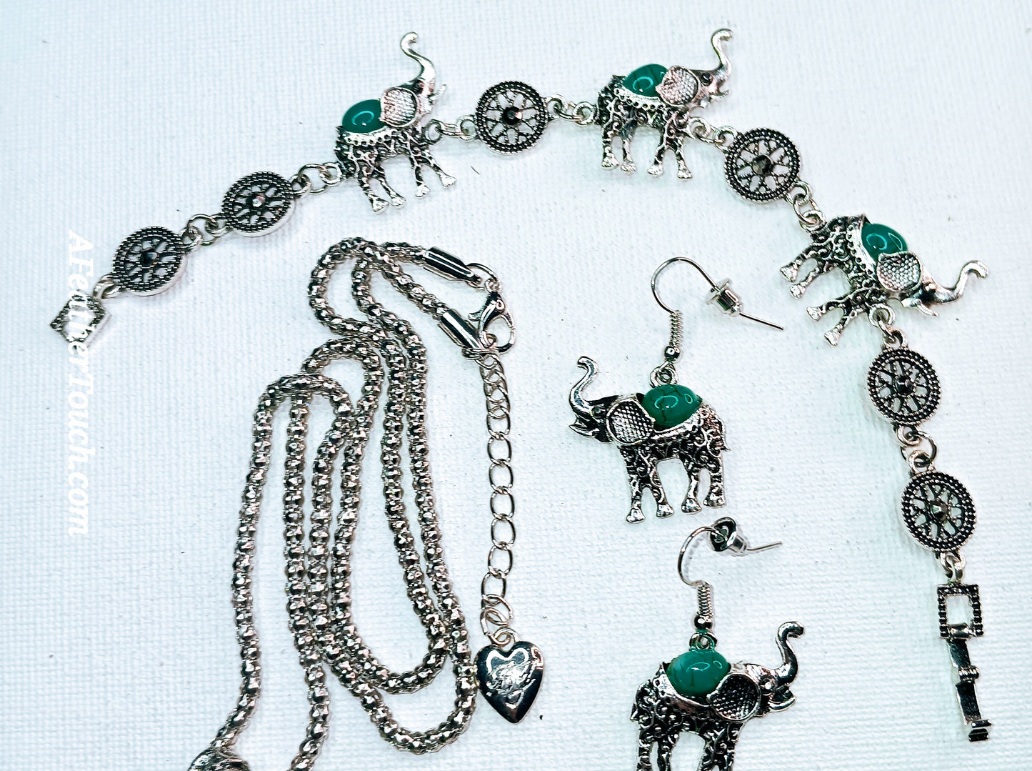 Vintage Bohemian Silver Elephant Jewelry 3-Piece Set